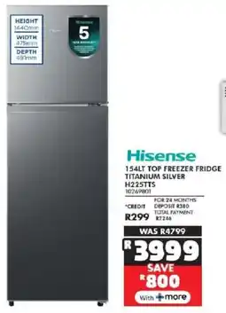 Russells Hisense top freezer fridge titanium silver offer