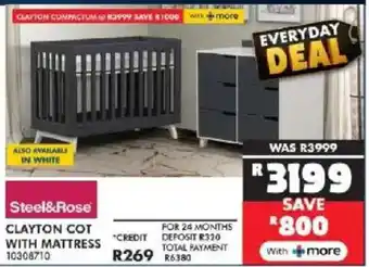 Russells Steel&Rose clayton cot with mattress offer