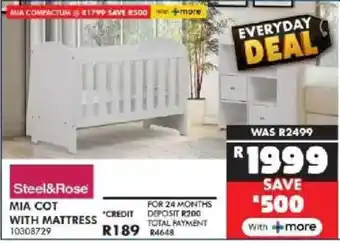 Russells Steel&Rose mia cot with mattress offer