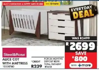 Russells Steel&Rose alice cot with mattress offer