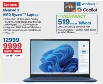 Lenovo IdeaPad 3 AMD Ryzen 7 Laptop