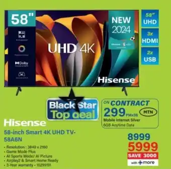 Incredible Connection Hisense 58-inch Smart 4K UHD TV-58A6N offer
