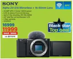 Incredible Connection Sony Alpha ZV-E10 Mirrorless + 16-50mm Lens offer