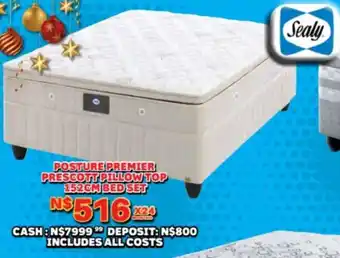 Lewis Sealy posture premier prescott pillow top 152cm bed set offer