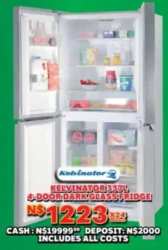 Lewis Kelvinator 4-door dark glass fridge offer