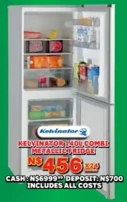 Lewis Kelvinator combi metallic fridge offer