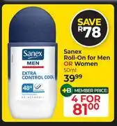 Dis-Chem Sanex Roll-On For Men Or Women-For 4 x 50ml offer