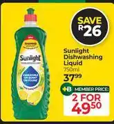 Dis-Chem Sunlight Dishwashing Liquid-For 2 x 750ml offer