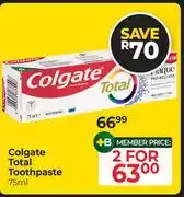 Dis-Chem Colgate Total Toothpaste-For 2 x 75ml offer
