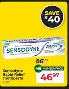 Dis-Chem Sensodyne Rapid Relief Toothpaste-75ml offer