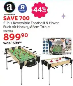 ToysRUs Ambassador 2-in-1 Reversible Football & Hover Puck Air Hockey 82cm Table offer