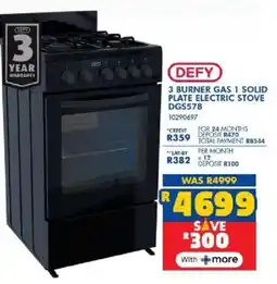 Russells Defy 3 burner gas 1 solid plate electric stove offer