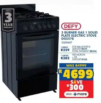 Russells Defy 3 burner gas 1 solid plate electric stove offer