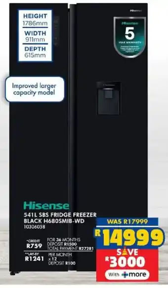 Russells Hisense sbs fridge freezer black offer