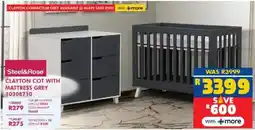 Russells Steel&Rose clayton cot with mattress grey offer