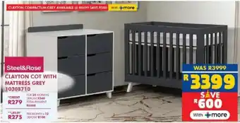 Russells Steel&Rose clayton cot with mattress grey offer