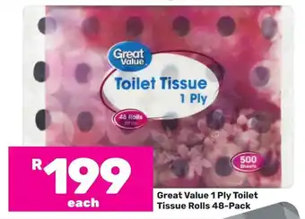 Great Value 1 Ply Toilet Tissue Rolls