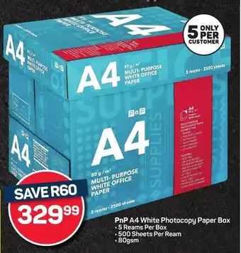 Pick n Pay PnP A4 White Photocopy Paper Box offer