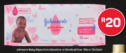 Pick n Pay Johnson's Baby Wipes Extra Sensitive or Gentle all Over offer