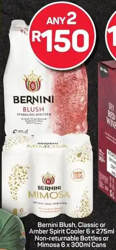 Pick n Pay Bernini Blush, Classic or Amber Spirit Cooler Non-returnable Bottles or Mimosa Cans offer
