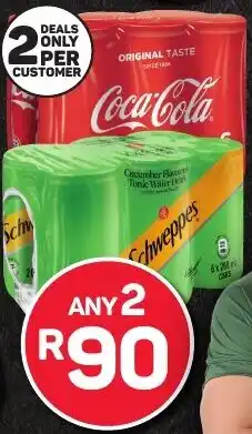 Pick n Pay Schweppes Flavoured Assorted or Coca-Cola Original Taste Carbonated Soft Drink Cans offer