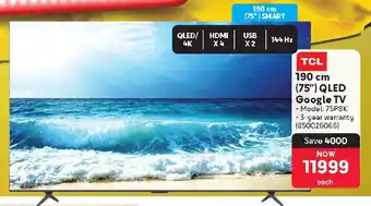Makro TCL 190 cm 75” QLED Google TV offer