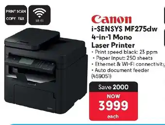 Makro Canon i-SENSYS MF275dw 4-in-1 Mono Laser Printer offer