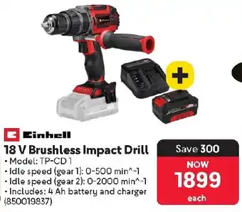 Makro Einhell 18 V Brushless Impact Drill offer