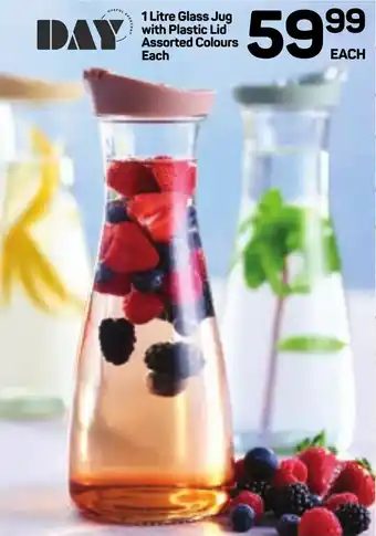 Pick n Pay Hypermarket DAY Glass Jug with Plastic Lid Assorted Colours offer