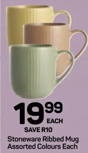 Pick n Pay Hypermarket DAY Stoneware Ribbed Mug Assorted Colours Each offer