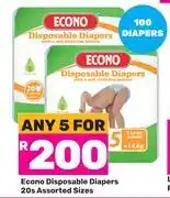 Game Econo Disposable Diapers Assorted Sizes-For 5 x 20s offer