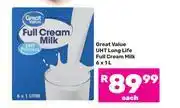 Game Great Value UHT Long Life Full Cream Milk-6 x 1L Each offer