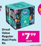 Game Great Value Regular Maxi Pads-8s Each offer
