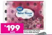 Game Great Value 1 Ply Toilet Tissue Rolls 48 Pack-Each offer