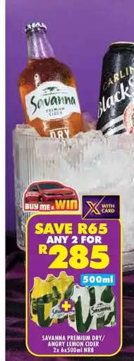 Shoprite SAVANNA PREMIUM DRY/ANGRY LEMON CIDER 2x 6x500ml NRB offer