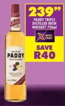 Shoprite PADDY TRIPLE DISTILLED IRISH WHISKEY 750ml offer
