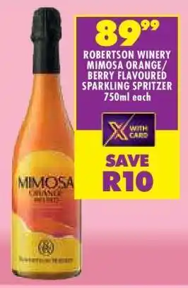 Shoprite ROBERTSON WINERY MIMOSA ORANGE/ BERRY FLAVOURED SPARKLING SPRITZER 750ml offer