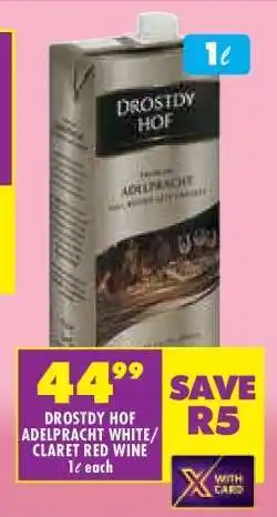 Shoprite DROSTDY HOF ADELPRACHT WHITE/CLARET RED WINE offer
