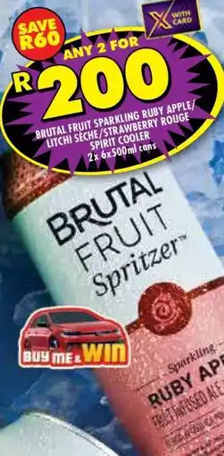 Shoprite BRUTAL FRUIT SPARKLING RUBY APPLE/LITCHI SECHE/STRAWBERRY ROUGE SPIRIT COOLER offer
