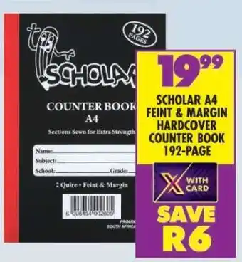 Shoprite SCHOLAR A4 FEINT & MARGIN HARDCOVER COUNTER BOOK 192-PAGE offer