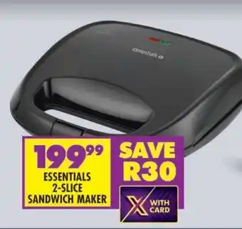 Shoprite ESSENTIALS 2-SLICE SANDWICH MAKER offer