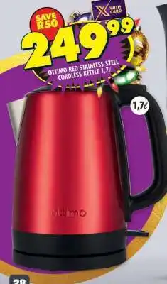 Shoprite OTTIMO RED STAINLESS STEEL CORDLESS KETTLE 1.7L offer