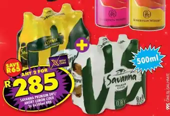 Shoprite Savanna Premium Dry / Angry Lemon Cider 2x 6x500ml NBR offer
