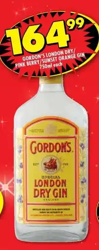 Shoprite GORDON'S LONDON DRY/PINK BERRY/SUNSET ORANGE GIN offer