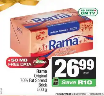 Spar RAMA Original 70% Fat Spread Brick 500 g offer