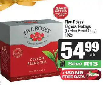 Spar Five Roses Tagless Teabags (Ceylon Blend Only) 102s offer