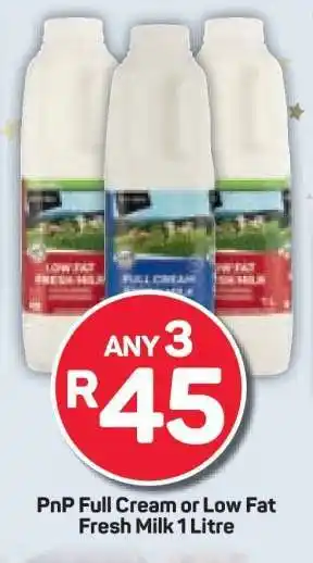 Pick n Pay PnP Full Cream or Low Fat Fresh Milk 1 Litre offer