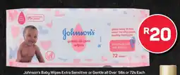 Pick n Pay Johnson's Baby Wipes Extra Sensitive or Gentle all Over 56s or 72s Each offer