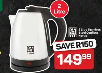 Pick n Pay Hypermarket DIBO 2 Litre Stainless Steel Cordless Kettle offer