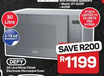 Pick n Pay Hypermarket DEFY 30 Litre Mirror Finish Electronic Microwave Oven offer